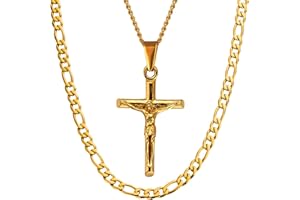 DVRK® Set 2 Collane Uomo Oro 18k con Base in Acciaio Inossidabile 316L - Collana Uomo Oro e Collana Crocifisso Resistente all'Acqua - Catena, Gioelli, Placatto, Regalo