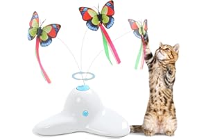 Suhaco Giocattoli per Gatti Giocattolo Rotante del Gattino della Farfalla Elettrica Giocattolo Interattivo per Gatti Divertente Gioco Farfalla Automatica (Bianca)