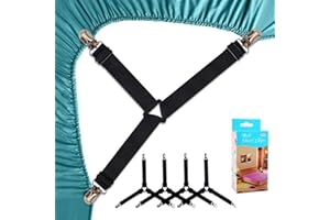 Felly Clip Lenzuola 4 Pezzi Lenzuola Bretelle Regolabili Elastici 3-Modi Triangolo Lenzuola con Pinze Clip per Angoli Lenzuola (Nero)