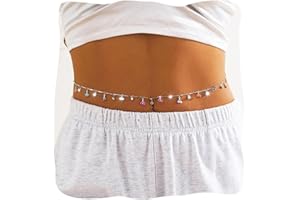 Flovel Boho Strass Catena in vita Argento Ciondolo Ciondolo Catene per il corpo Cristallo Nightclub Catena per pancia Gioielli per donne e ragazze