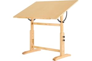 VISWIN 76 x 107 cm Extra-Large Artist Drafting Table, Adjustable Height & Angle, Solid Pine Wood Drawing Table, Art Table for Adults, Tilts Flat, Craft Table for Drawing, Drafting, Writing, Reading
