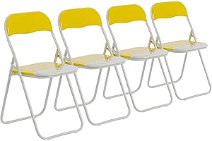 Harbour Housewares Chaise Pliante rembourrée - pour Le Bureau - Jaune/Blanc - Lot de 4