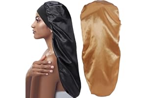 JEFHOMKIT 2 Stück Lange Satin Haarhaube,Satin Schlafmütze für Damen,Satin Haube Schlafmütze für Langes Lockiges Haar Schutz,Frauen Seide Nachtmütze zum Schlafen,für die Haarpflege