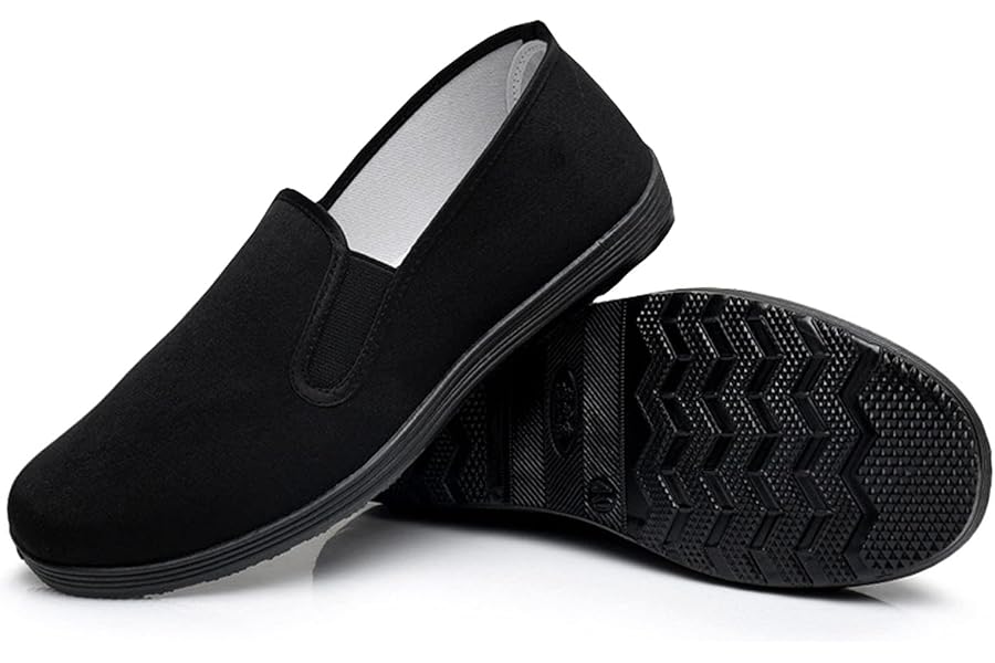 Chinese Kung Fu Slippers Canvas Martial Arts Tai Chi Shoes Rubber Sole Unisex All Black