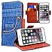 Produktbild Yokata iPhone 6 / iPhone 6s Hülle Leder Denim Jeans Premium Handyhülle Handy Ledertasche Schutzhülle Flip Case Wallet Tasche Handytasche Weiche Silikon Backcover Innere mit Kartenfach Standfunction und Magnetverschluss Brieftasche Etui Schale Cowboy Muster Motiv Schutz für iPhone 6 / iPhone 6s (4,7 Zoll) Cover - Blau