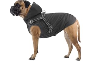 Oslueidy Impermeabile per Cani con Pettorina, Cappotto Giacca Impermeabile per cani con cappuccio, Poncho antipioggia Abbigliamento antipioggia per cani di piccola e media taglia (S, Nero)