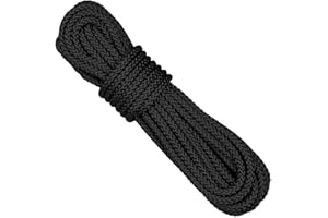 Hxiu 8MM/10MM 64FT Thick Braid Nylon Rope Twisted String Multi-functional Hanging Cord Durable Braid Nylon Cord Tarp Rope for DIY, Gardening Design, Wedding，Christmas Decorations (Black, 6MM)