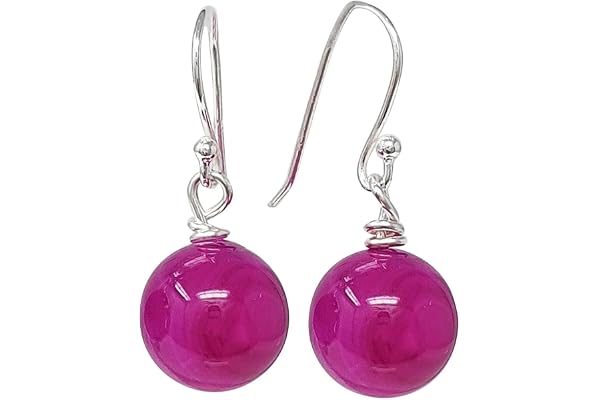 Boucles d'oreilles pendantes en argent pour femmes avec pierres naturelles 12mm | Cadeau pour femmes, filles (Agate Rose)