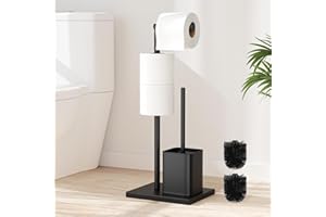 susswiff Portarrollos de Papel Higiénico de Pie con Escobillero, Soporte de Acero Inoxidable, sin Necesidad de Taladrar (Negro Mate)
