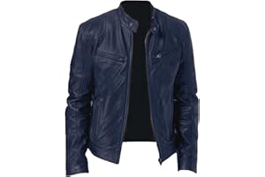 XOMART Giacca in Pelle Sottile da Uomo con Colletto Rialzato Primaverile E Autunnale Giacca in Pelle da Motociclista con Decorazione Tascabile