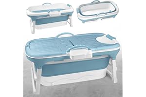 JNGLGO Faltbare Badewanne Erwachsene L 118 x 62 x 53 cm, Klappbare Mobile Badewanne mit Abdeckung, Kopfstütze und Seifenkorb Klappbadewanne für Badezimmer
