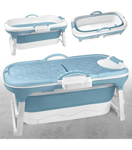 LARS360 Foldable Bathtub for Adults, Travel Bathtub with Removable Cover, Soap Basket, Massage Rolls, Mobile Bathtub for Small Bathroom (148 x 62 x 53 cm