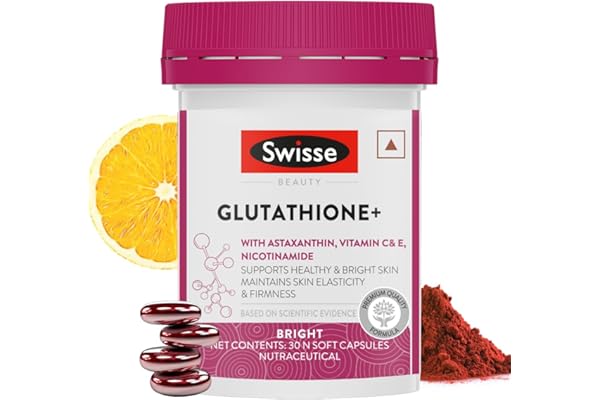 Swisse Glutathione+ Manufactured In Australia, Glutathione Tablets with Astaxanthin, Vitamin C & E, Nicotinamide For Healthy, Radiant & Youthful Skin (30 Capsules, 1 Capsule Per Serving)