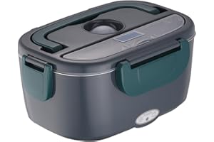 Nifogo Fiambrera Electrica 12V/24V/220V, Calienta Comida 60W, Tarteras comida trabajo, Acero Extraíble De Acero Inoxidable 1.5L,Azules Bolsa de aislamiento (Azul-Verde)