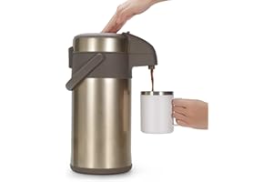 Olerd Thermos da 3,0 litri, in acciaio inox, a doppia parete, con meccanismo di pompa, caraffa per caffè, caraffa per 16 tazze (oro)