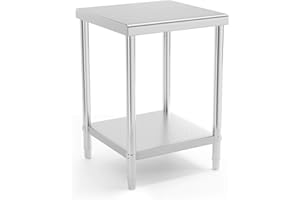 Royal Catering Mesa De Acero Inoxidable Para Hostelería RCAT-60/60-NW (Superficie de trabajo de 60 x 60 cm, 2 niveles, Capacidad de carga de 150 kg)