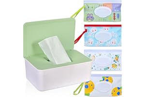 Umtiti Diaper Wipes Dispenser with Lid and Baby Wipes Dispenser Pouch/Wipes Bag, Wipes Tissue Case, Wipes Holder Keeps Wipes Fresh, Simple Style Wipes Container(GN+4B)