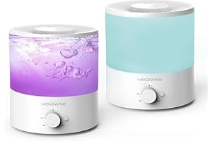 MEGAWISE H1-XIT Lot de 2 humidificateurs à brume froide de 2 L, recharge supérieure, nano fine Mist Out Put, aucune fuite pour bébé, chambre à coucher, salon