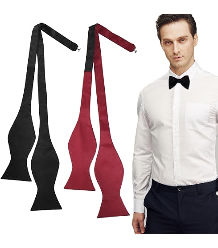 Set Papillon Uomo – 1 Papillon Nero Da Annodare + 1 Fazzoletto Da Taschino, Poliestere, 92 Cm