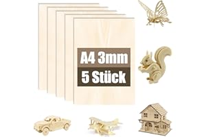 QIDARUSXL 5 Pezzi Tavola di Compensato di Tiglio A4 3mm | Legno di Tiglio per Modellismo, Taglio Laser, Incisione, Tavole di Legno per Fai da Te e Lavori Artistici(5,A4(297 * 210 * 3mm))