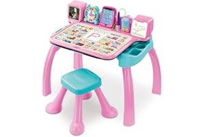 VTech - Magi Bureau Interactif et Musical 6 en 1 - Bureau Enfant Rose avec Tabouret - Table de Jeux Éducative, Chevalet à Dessin et Tableau Noir à Craie - Cadeau Enfant Dès 3 Ans - Contenu en Français