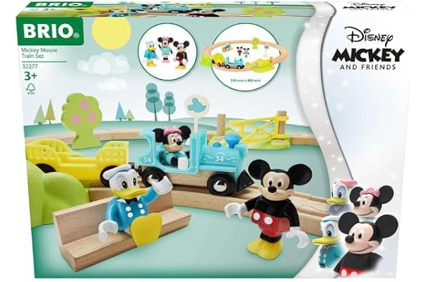 BRIO - 32277 - Circuit Mickey Mouse/Disney - Mickey and Friends - Coffret Complet 18 pièces - Circuit de Train en Bois - Jouet pour garçons et Filles dès 3 Ans