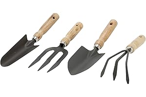 GREENGERS - Kits d'outils de Jardinage, Ensemble de 4 Outils de Jardinage pour Balcon, Lot de 4 Outils de Jardinage - Composé de : 1 Pelle à terreau, 1 Transplantoir, 1 Râteau à Fleurs, 1 Fourche