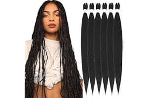 WIGENIUS Pre-stretched Braiding Hair 6 Packs Professional Kanekalon Synthetic Fiber EZ Braids Yaki Texture Braiding Hair Extensions (30 inch,1B)