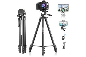 KINGJOY 71'' Camera Phone Tripod & Selfie Stick with Universal Tablet Phone Holder Remote Shutter and Carry Bag Aluminum Portable Tripod Stand Compatible with Phone/Camera/Projector/DSLR