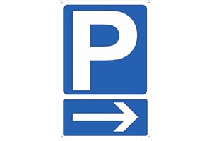 Pubblimania Panneau PARKING + flèche droit en composite aluminium d'épaisseur 3mm, micro-perforé (4trous) à usage externe/interne (Parking flèche droite 30 x 40)