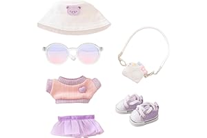 Mrltau Cute Casual Clothes For Vinyl Plush Toy Keychain Doll, With Hat Sweater Vest Skirt Camera Deco Shoes, Outfit Accessories for Vinyl Plush Toys Blind Box(purple)