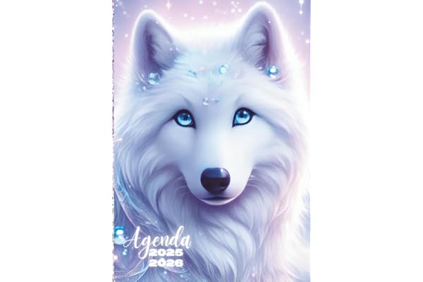 Agenda Scolaire: Loup blanc, parme, violet | Journalier, un Jour par Page | 12x17 cm Format Standard | Ecole Primaire CP CE1 CE2 CM1 CM2, Collège 6ème ... Souple | Pour Fille, enfant, adolescent
