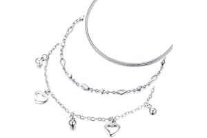 hoduar Luxuriöse Edelstahl-Fußkettchen für Damen - Verstellbar Wasserfeste, lichtechte zierliche Herz-Knöchel-Armbänder in Silber und Gold - Eleganter Schmuck für Frauen