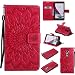 Produktbild Hozor PU Leder Hülle für LG G4 / H818 5.5 zoll Embossing 3D Prägung Blumen Muster Ledertasche Weiche TPU Soft Rückseite Abdeckung Handytasche Bumper Schutzhülle Brieftasche Flip Case Wallet Cover Bookstyle Handyhülle Tasche Anti-Scratch Shell Folio Klapphülle mit Standfunktion Magnetverschluss und Kredit Kartenfächer - Rose rot