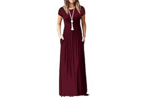 GRECERELLE Womens Maxi Dress Ladies' Summer Casual Short Sleeve Long Dresses with Pocket for Daily, Holiday, Travel, Maternity