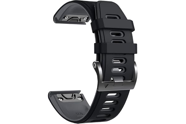 NotoCity Bracelet Fenix 5 - Bracelet de Montre en Silicone Souple, Largeur 22 mm - Easy Fit Fenix 5/Fenix 5 Plus/Forerunner 935/Approach S60/Quatix 5(Gris-Noir)