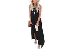 AUSELILY Vestidos Largos Verano Mujer Maxi Vestido Largos Sin Mangas Informal Vestido de Playa con Bolsillos