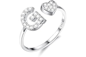 Diamday Plata de Ley S925 Ajustables Iniciales Anillos Mujeres Niñas Corazón Apilables Alfabeto Anillos Personalizado Capital Letra Anillo Inicial Joyería Regalos para Cumpleaños Navidad San Valentín
