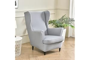 Highdi Funda de Sillón de Orejas Elástica para Strandmon, Color Sólido Funda de Sofá Relax 2 Piezas con Funda de Cojín, Fundas Protector de Butaca para Dormitorio, Recepción, Club (Gris Claro)