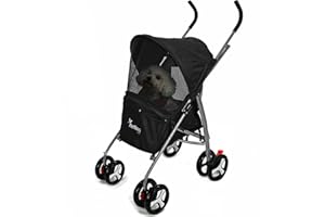 Actiaspet Pet Stroller with Waterproof Cover Foldable with Swivel Wheels 15 kg Carrying Capacity (Black, Stroller)
