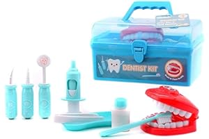 Johntoy- Set di Giochi da Dentista in Valigetta, 9 Pezzi, Colore Blu, 27596