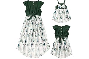 IBTOM CASTLE Robes Famille Maman et Moi Robe D'éTé DéContractéE à Volants en Léopard Ensemble MèRe-Fille Couleur Unie pour Fille