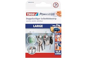 tesa Powerstrips Large - Doppelseitige Klebestreifen zur Montage von Gegenständen auf glatten Oberflächen - Bis zu 2 kg Halteleistung - 10er Pack Powerstrips
