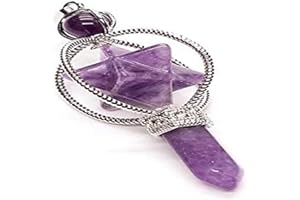 SEKDAQ Perline Argento Cristallo Quarzo Rotante Merkaba Simbolo Ciondolo Pendolo Scettro Guarigione Rabdomante (Ametiste Viola)