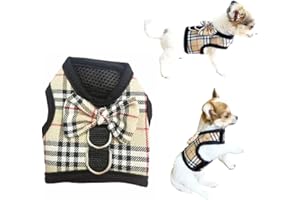 PRETTY PAMPERED PETS UK XXXS XXS XS Tiny Teacup Chihuahua Puppy Dog Harness for TINY Teacup Miniature Breeds Kitten Yorkie Maltese Terrior Puppy Dogs (Beige Tartan, Size 1: XXXXS - XXXS)
