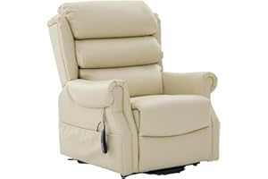 MORRIS LIVING The Carlton Genuine Leather Riser Recliner in Cream - Dual Motor Mobility Chair