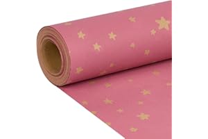 DOJOYKEY 43cm*15M Birthday Gift Wrapping Paper Roll, Recyclable Pink Star Kraft Paper for Birthday, Christmas, Wedding Party Decoration