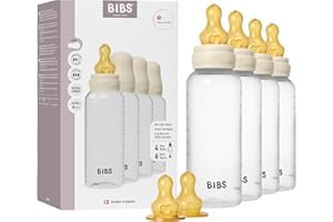 Biberón BIBS 270 ml, tetina de Latex, pack de 4 - Anticólicos, sin BPA, tetina redonda, ligero y fácil de limpiar, adecuado para recién nacidos, 0+ años (Pack de 4 + 2 tetinas extra) - Ivory