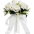 Febou Wedding Bouquets for Bride Bridesmaid Bouquet Ivory Bridal Bouquet Artificial Roses for Wedding Church Home Decoration (Ivory)