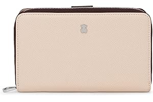 Tous Billetera Mediana de Poliuretano con Efecto Saffiano en Marrón y Beige, Cierre Presión y Cremallera, Medidas 20 x 10 x 3 cm, Bonito y Chic, Colección Dubai